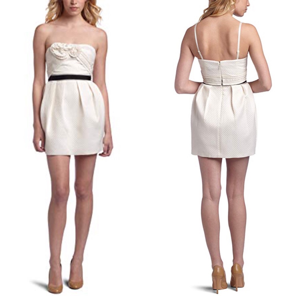 NEW $288 BCBG Cream Ewoven Strapless Dress 4